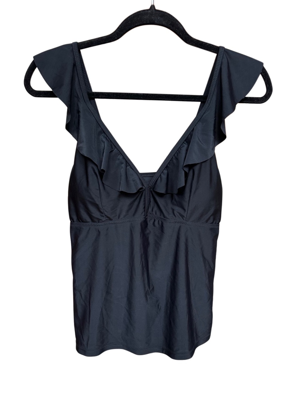 Beachsissi Black Ruffle Tankini Top XL Adjustable Straps Removable Pads